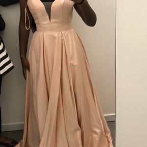 Long pale pink dress from Runaway. Formal/PromDress. Has a slit, backless.